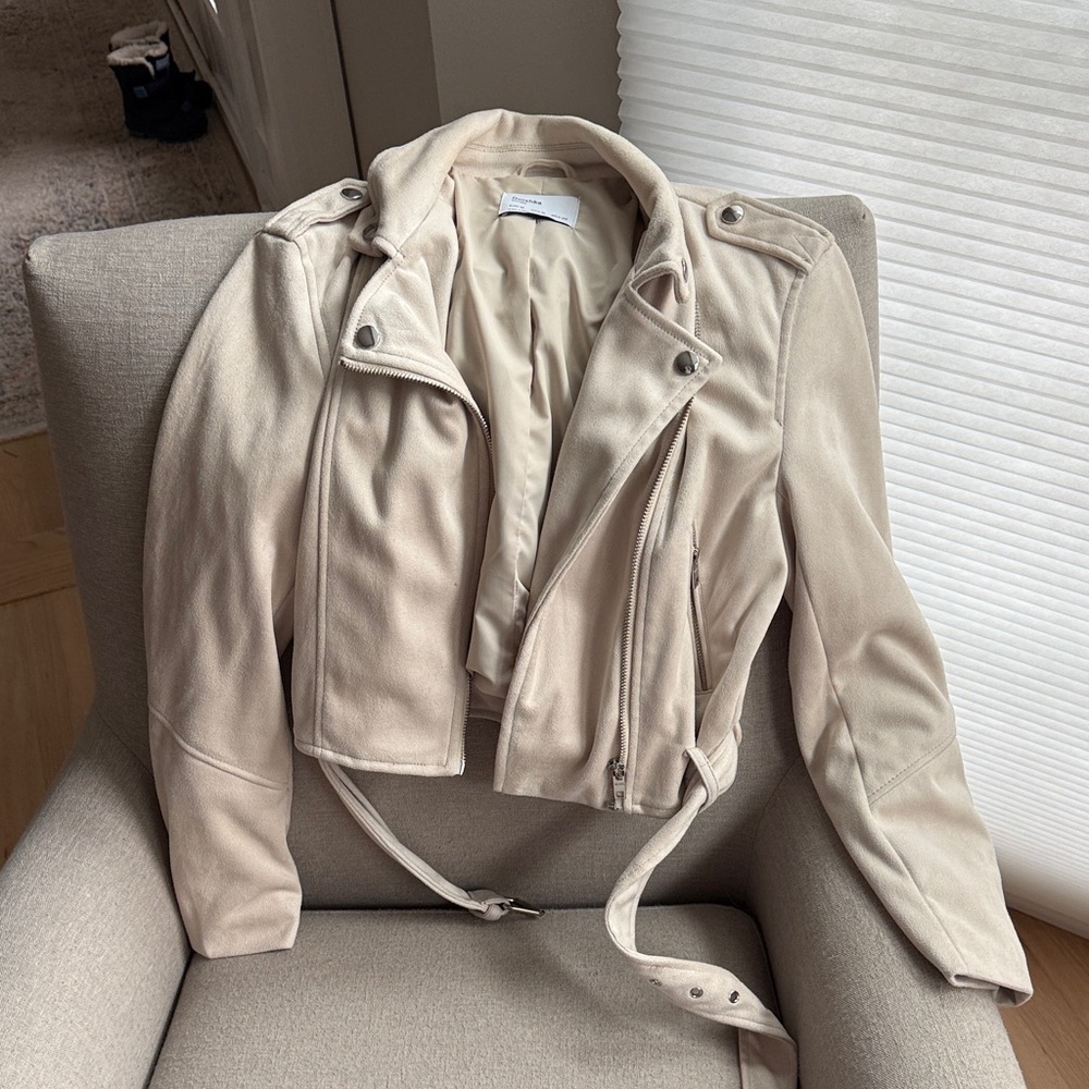 Bershka Cream Leather Jacket